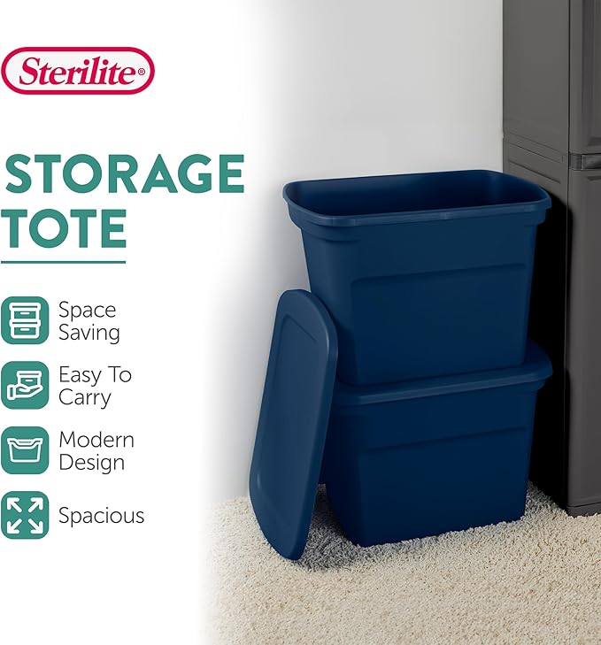 Sterilite 24-Pack Plastic Storage Bins, 18 Gallon Tote Containers with Lids, Marine Blue