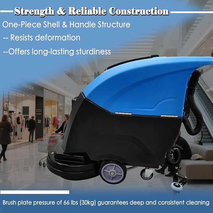 Commercial Floor Scrubber Washer Dryer 20'' Hand Push Auto Floor Cleaner 13Gal Clean & 10.5Gal Dirty Water Tank, 65dB Low Noise for Mall/Hotel/Airport/Factory/Office, Wire-Type 110V