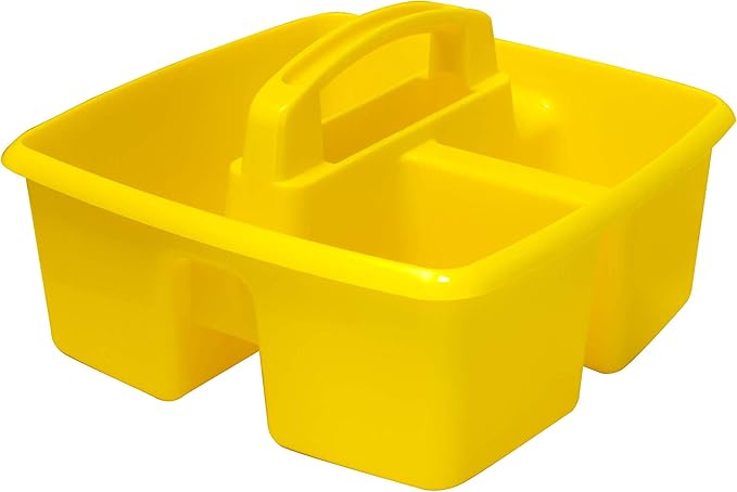 Storex 3-Compartment Small Caddy – Multipurpose Classroom Organizer with Handle, Yellow, 6-Pack (00950U06C)