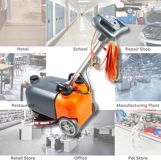 RT15AC 14“ Walk Behind Floor Scrubber Dryer Machine for Industrial Commercial Use, 4-Gal Tank, 26-ft Power Cord