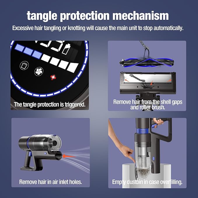 Cordless Vacuum Cleaner, 550W 45KPA 50Min Vacuum Cleaners for Home, Self-Standing Stick Vacuum with Touch Screen, 3 Power Modes, Rechargeable Battery, Handheld Vacuum for Pet Hair Carpet Floor