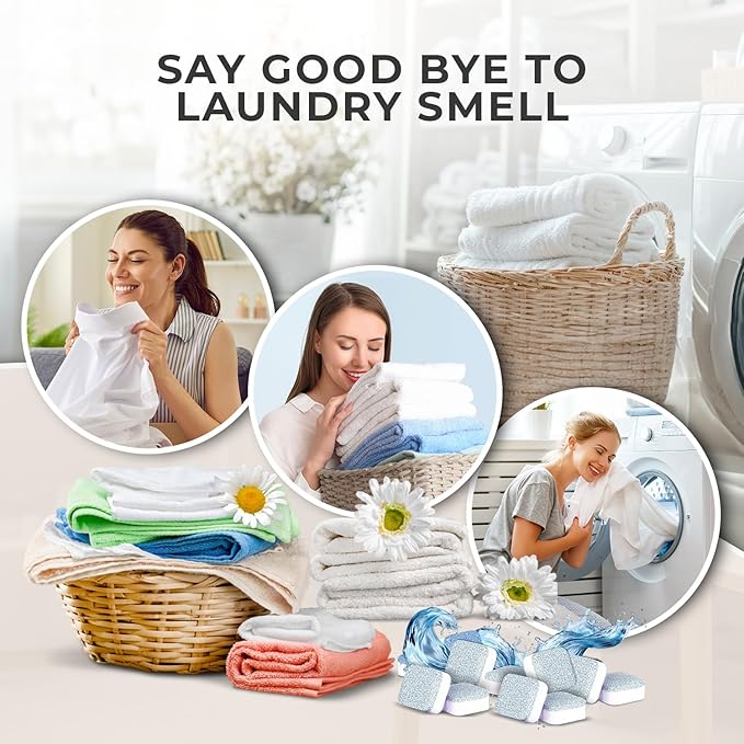 Washing Machine Cleaner Tablets – Deep Clean Washer Descale, Laundry Tub Cleaning Solution, Smell Fresh, Eliminates Buildup & Dirt, For Front & Top Load Washers, Easy-to-Use, 24 Pack, unscented