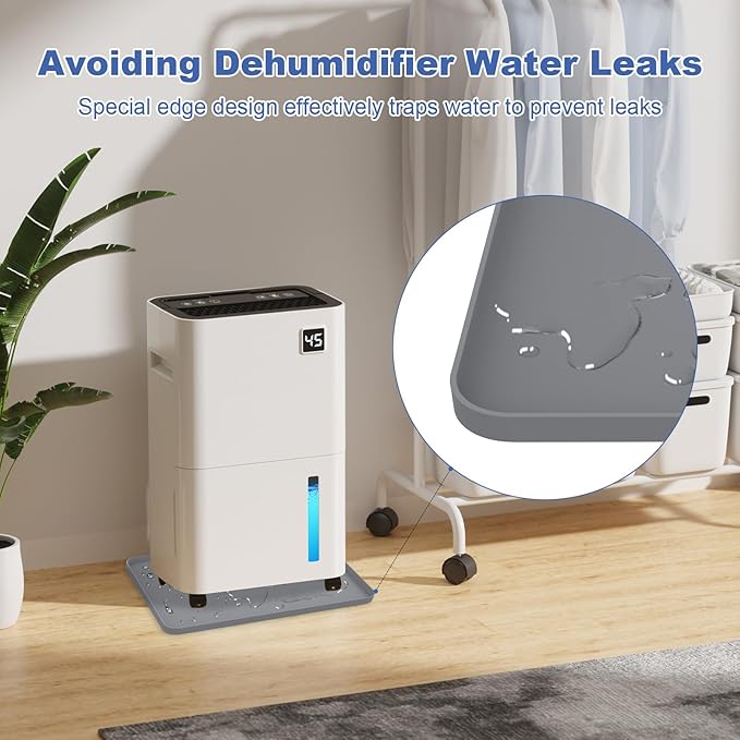 Dehumidifier Drip Pan, 19''X15'' Silicone Dehumidifier Drip Pan with Raised Edge, Upgraded Silicone Air Conditioner Drip Tray to Prevent Water Leakage and Protect (Gren)