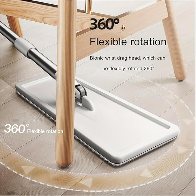 Mop and Bucket Set with Wringer, Flat Mops for Floor Cleaning, Wall Mop Cleaner with Long Handle, Hardwood Floor Mop with 4 Microfiber Pads (Grayish-White)