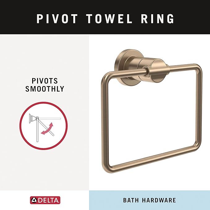 Delta Hand Towel Holder | Square Champagne Bronze Ring for Hanging Towels in Kitchen, Bathroom | Nicoli Accessories