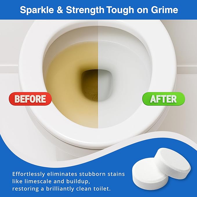 Automatic Toilet Bowl Cleaner Tablets, Bleach & Oxidation Formula for Powerful Cleaning, Deodorizing & Descaling, Long-Lasting Slow-Release Toilet Tank Cleaner, Septic Safe, 24 Tablets