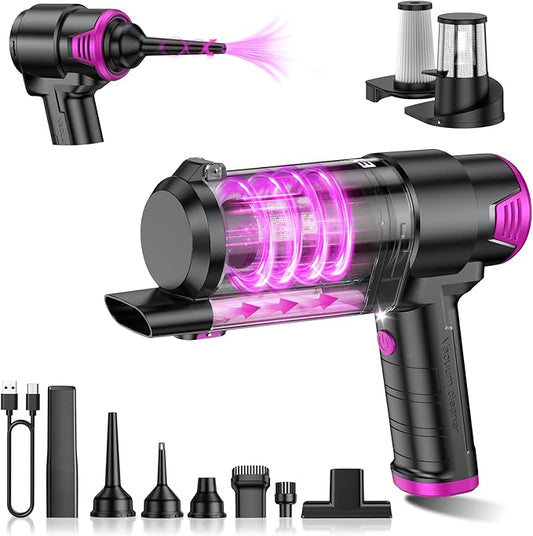 EYYA Handheld Vacuum Cordless, 16KPA High Power Portable Car Vacuum Cleaner & Air Duster, Hand Held Vacuum Cordless Rechargeable with Multi-Nozzles & 2 HEPA Filters for Car Home Office