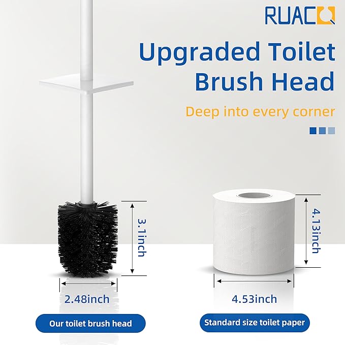 RUACQ Toilet Brush and Holder Set,Square Toilet Bowl Brush for Bathroom with 304 Stainless Steel Handle Toilet Cleaner Brush with Durable Scrubbing Bristles,Splash-Proof (White)