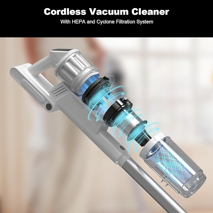 Cordless Vacuum Cleaner - Vacuum Cleaners for Home, 45KPA 550W Stick Handheld Portable 60 Mins Runtime Rechargeable Battery Pet Hair Hardwood Floor Vac, Household Lightweight Hand Vac, V10 White