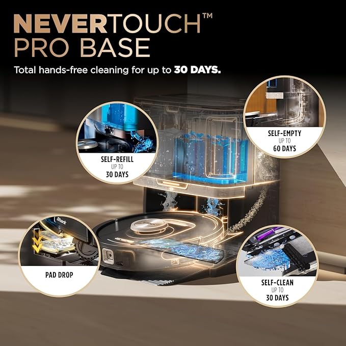 Shark Robot Vacuum & Mop Combo, PowerDetect NeverTouch Pro, Self-Emptying, Self-Refill with Self-Clean Pad Wash & Dry, 60-Day Capacity, 30-Day Refill Tank, RV2820ZE (Renewed)