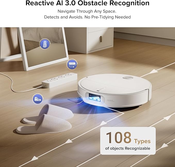 roborock Qrevo CurvX Robot Vacuum and Mop, 22,000Pa Suction, 3.14’’ Ultra Slim, Zero-Tangling Design, Reactive AI Obstacle Recognition, AdaptiLift Chassis, Auto Hot Water Mop Washing & Drying