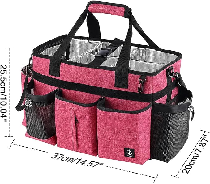 Large Cleaning Caddy Bag Built-in Sturdy Support Board, Cleaning Organizer with Detachable Divider, Cleaning Supply Tote with Adjustable Shoulder Strap&Waist Belt for Cleaners & Housekeeper