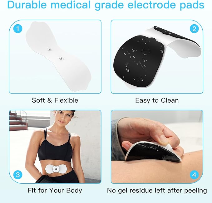 Tens Unit Wireless Electrode Pads, Replacement Electrode Pads with Standard 3.5mm Snap-on Connectors(4PCS/Set) (White)