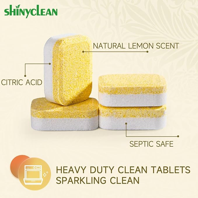 Dishwasher Detergent Pods And Cleaning Tablets Bundle - Includes Heavy Duty Dishwasher Cleaning Tablets 12 Pack 1 Year Supply & All-in-1 Plant-Based Dishwasher Detergent Pods 62 Count