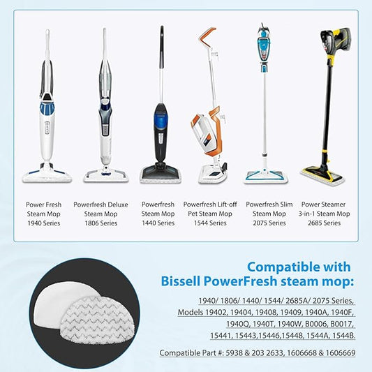 Extolife 6 Pack Steam Mop Replacement Pads for Bissell Powerfresh Steam Mop 1940 1806 1544 2075 2685A 2181 2814 Series, Model 19402 19404 19408 19409 1940A 1940F 1940Q 1940T 1940W B0006 B0017 2075A