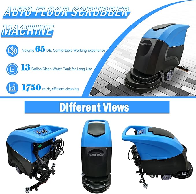 Floor Scrubber Machine 20" Cleaning Width, Dual Tanks Total 23.5 Gallons for Mall/Hotel/Office/Factory 110V