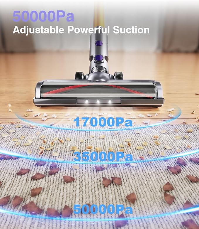 Cordless Vacuum Cleaner, 580W 50Kpa Powerful Stick Vacuum, Up to 70Mins Rechargeable Battery, Vacuum Cleaners for Home Anti-Tangled Lightweight Handheld for Hardwood Floor, Carpets, Pet Hair