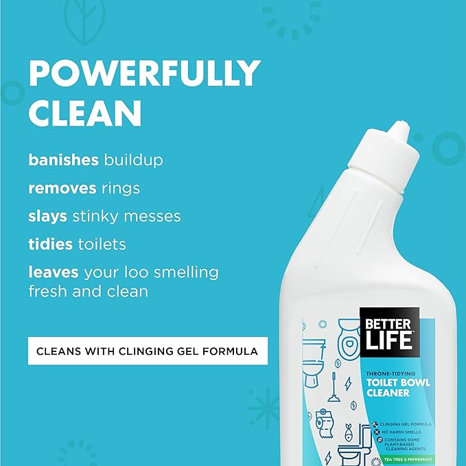 Better Life Toilet Bowl Cleaner, Plant-based, Stain & Odor Remover, Tea Tree & Peppermint Scent Cleaning Gel, Liquid Bathroom Cleaners for Household, 24 Oz, Pack of 2
