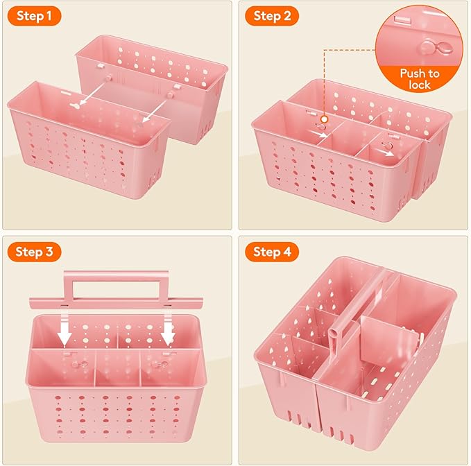 Lifewit Shower Caddy Portable, Plastic Bathroom Organizer with Handle and Holes, Hard Cleaning Basket for Toiletry Storage, College Dorm Essentials, Pink, 1 Pack