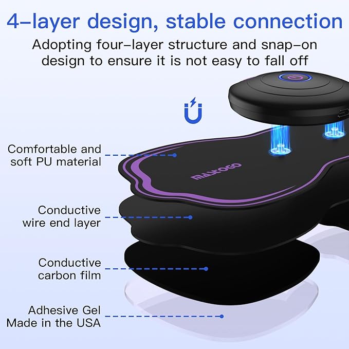 Wireless TENS Unit Electrode Pads Combo Set – 8-Pack Multi-Size Replacement Pads for Wireless TENS Units, Reusable with 3.5mm Snap Connectors (Please Check Electrode Pad Sizes Before Purchase)