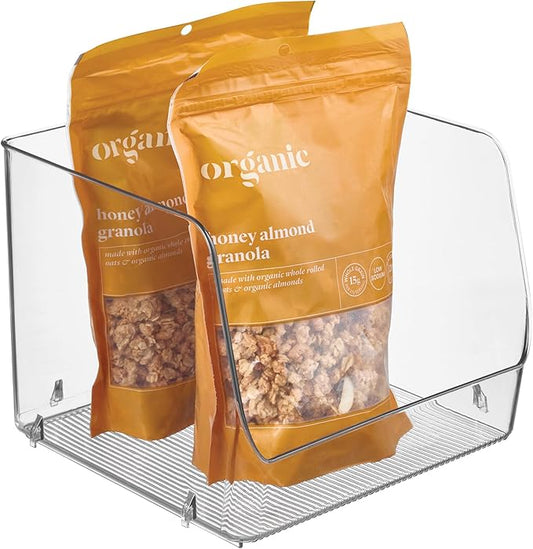 iDesign Linus Stacking Organizer Bins for Kitchen, Pantry, Office, Bathroom, Extra Large-Clear