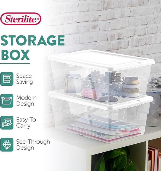 Sterilite 24-Pack 16 Quart Storage Box, Stackable Clear Plastic Bins with Snap-On Lids - Heavy-Duty Organizing Containers for Closet, Bathroom, and Office