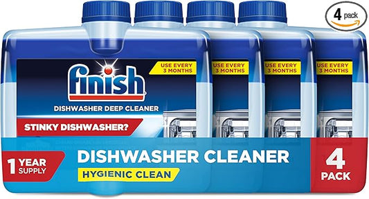 Finish Dishwasher Cleaner Liquid, Deep Cleans Hidden Grease & Limescale, Fights Odors & helps maintain Performance, 1 Year Supply, 8.45oz, 4 Bottle
