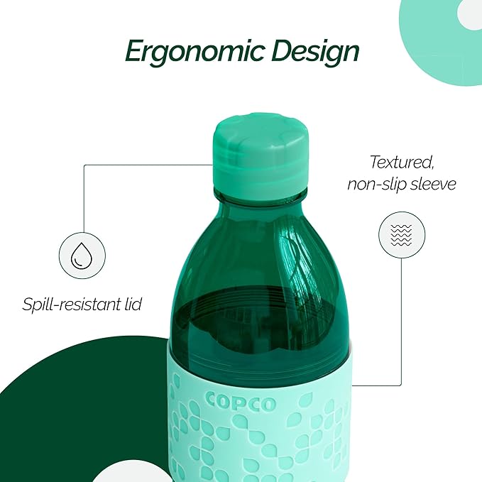 Copco Hydra 16.9oz Water Bottle, Set of 2 - Non-Slip Sleeve & BPA-Free Tritan Plastic - Dishwasher Safe, Reusable To Go Bottle - Leak-Proof, Spill-Proof, Portable Water Bottle (Green & Hunter Green)