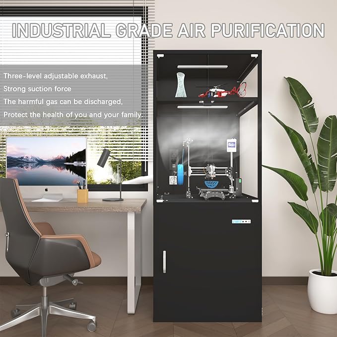 400L 3D Printer Cabinet with Filament Storage, Built-in Dehumidifier & Ventilation System – Humidity Control for Filaments，Odor-Free Workspace, and LED Showcase(400LBlack)