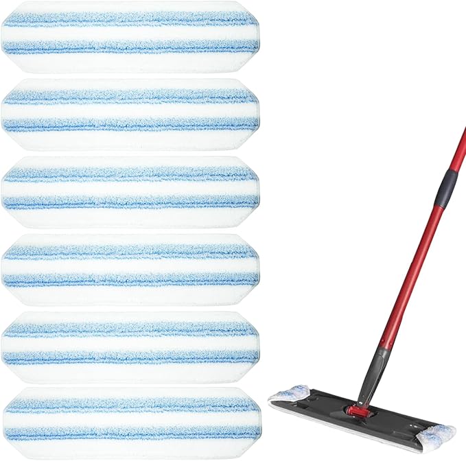 6 Pack Mop Replacement Pads for Ocedar H2prO Flat Mop System, Washable and Reusable Handle Pads Refills for Floor Cleaning