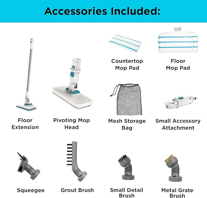 BLACK+DECKER Steam Mop, Floor and Handheld Steamer, Multi-Purpose Steam Cleaner with 6 Attachments, Corded (BHSM15FX08)