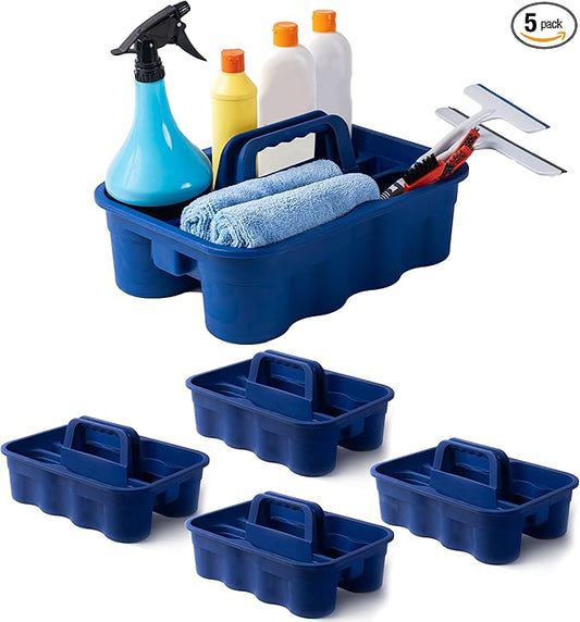 Matthew 5 Pack Large Plastic Tote Tool & Deluxe Supply Cleaning Caddy with Handle Portable Shower Basket Storage Caddy for Cleaning Products,Take-Out Drink,Bathrooms - Blue