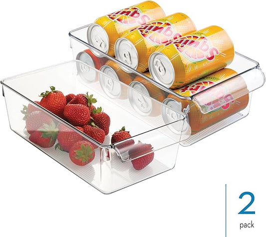 iDesign Fridge Storage Bin with Handle - Fridge Tray for Meats and Cheeses - Set of 2 - Clear