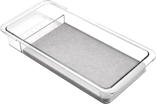 madesmart Dental Tray Drawer Organizer with Drying Stone, Clear Plastic Organizer for Toothbrush, Dental Floss, Water Flosser, Mouthwash