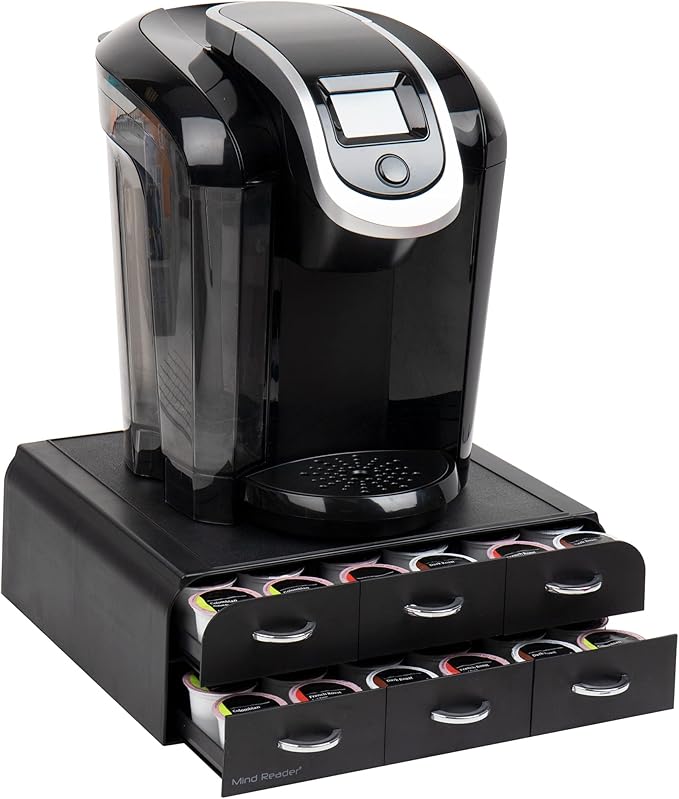 Mind Reader Single Serve Coffee Pod Drawer Organizer, 2-Tier Storage for 72 Pods, Countertop Coffee Station Base with Non-Slip Feet, Black