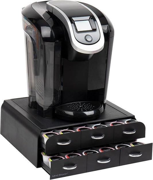 Mind Reader Single Serve Coffee Pod Drawer Organizer, 2-Tier Storage for 72 Pods, Countertop Coffee Station Base with Non-Slip Feet, Black