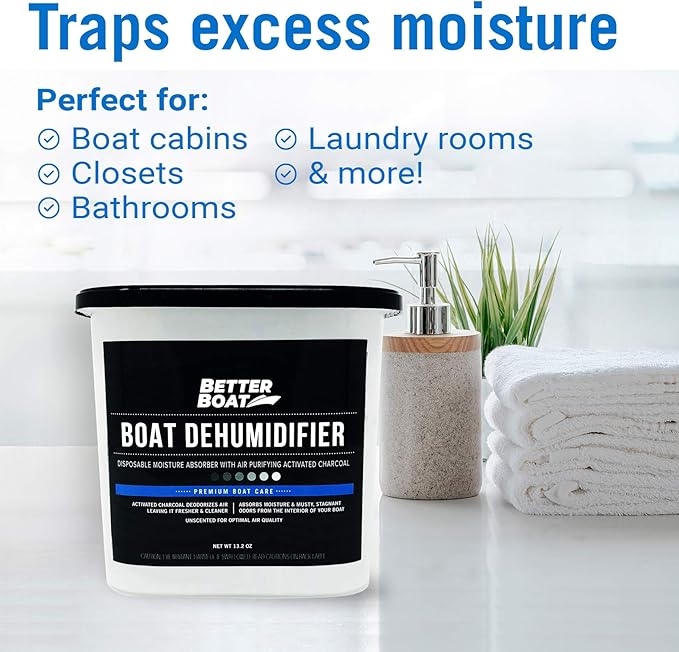 Moisture Absorber with Activated Charcoal Dehumidifier Bucket, Unscented Odor Absorber for Closet Basement Bathroom Boat RV, Disposable No Refill - Better Boat