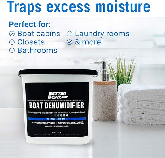 Moisture Absorber 6 Pack with Activated Charcoal Dehumidifier Bucket, Unscented Odor Absorber for Closet Basement Bathroom Boat RV, Disposable - Better Boat