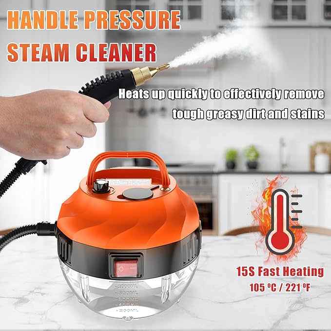 2500W Steam Cleaner for Home, High Pressure Handheld Steam Cleaner with 6-gears Adjustable, Portable Steamer for Cleaning Car Upholstery Tile Grout Home