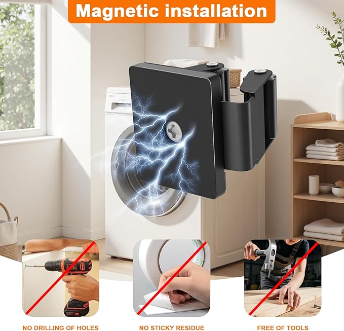 4 Pack Strong Magnetic Mop Broom Holder, Heavy Duty Magnetic Broom Mop Hanger for Cleaning Tools, Wall Mounted Mop Broom Holder for Laundry Garage Kitchen Workshops Shed