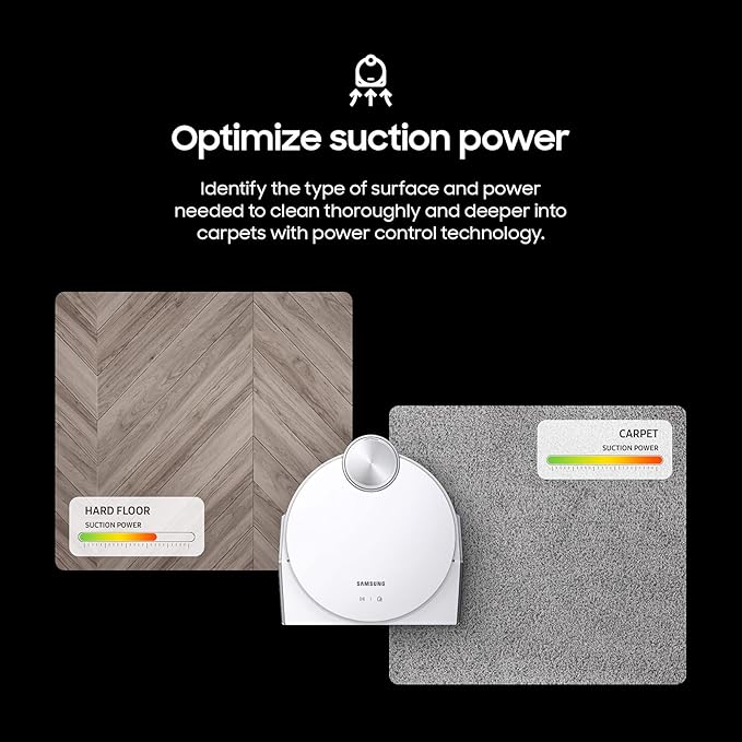 SAMSUNG Jet Bot AI+ Robot Vacuum Cleaner w/ Object Recognition, Intelligent Cleaning, Clean Station, 5-Layer Filter, Touchless Dust Removal for Hardwood Floors, Carpets, VR50T95735W, White