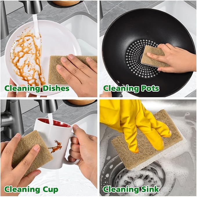 YoleShy Natural Sponges Kitchen Biodegradable Dish Sponge for Washing Dishes Compostable Coconut Walnut and Cellulose Plant Based, 10 Pack