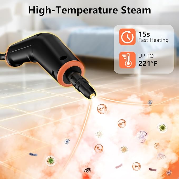 Steam Cleaner, Portable Steamer for Cleaning with 15pcs Accessories, 6-Level Adjustable, 15s Heat-Up, Handheld Steam Cleaner for Home, Tile, Grease, Dirt, Car Detailing, Christmas Gifts for Women, Men