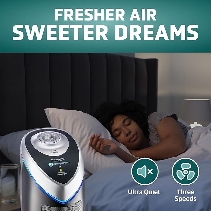 GermGuardian Air Purifier for Home with HEPA Pure Filter, for Wildfire Smoke, Pet Dander, Pollen, Odors, Large Rooms Up To 743 Sq. Ft., Removes 99.97% Pollutants, UV-C, 2-Pack, 22", AC48252PK, Gray