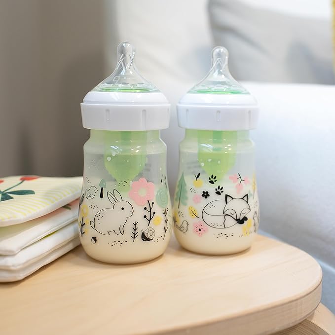 Dr. Brown's Anti-Colic Options+ Wide-Neck Baby Bottle Designer Edition Bottles, Woodland Decos, 5 oz/150 mL, Level 1 Nipple, 0m+, 2-Pack