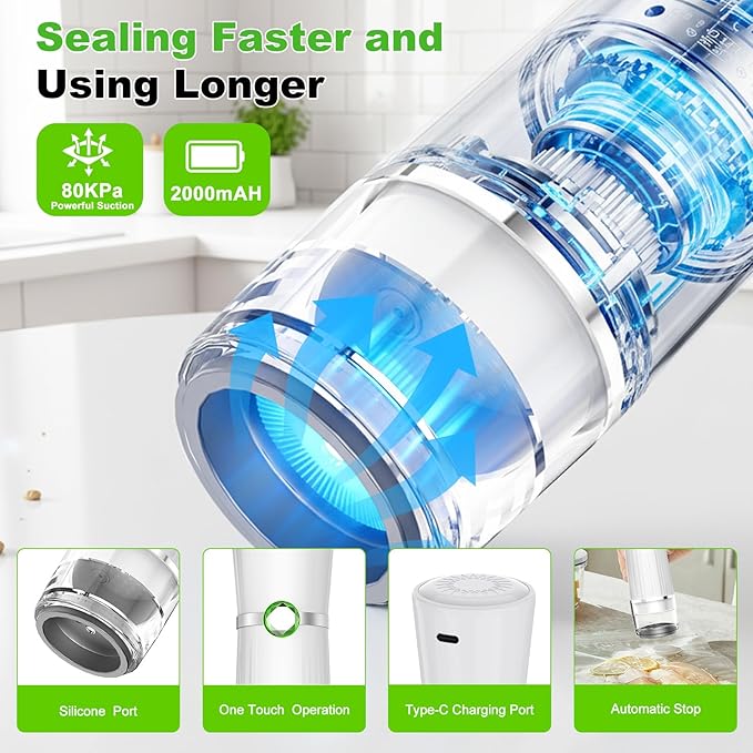 Vacuum Sealer for Food (Compact Vacuum Sealer Machine + 40 Reusable Vacuum Bags), Handheld Vacuum Food saver for 10X Preservation & Fresh, Powerful 80Kpa Portable Vacuum Sealer With 2 Seal Clips