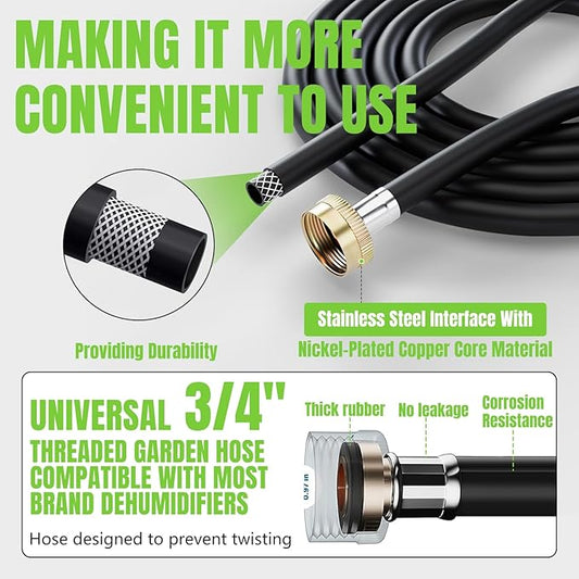 13FT Dehumidifier Drain Hose 3/4" FHT,Leakproof Dehumidifier Hose with Rustproof Durable Connector,Thickened drain hose for dehumidifier indoor,Perfectly Compatible with Most Brands of Dehumidifiers