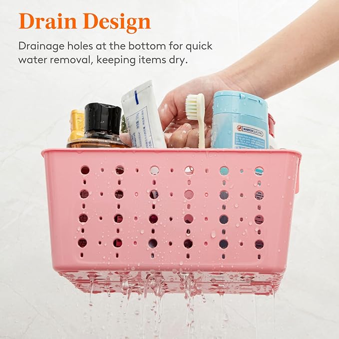 Lifewit Shower Caddy Portable, Plastic Bathroom Organizer with Handle and Holes, Hard Cleaning Basket for Toiletry Storage, College Dorm Essentials, Pink, 1 Pack
