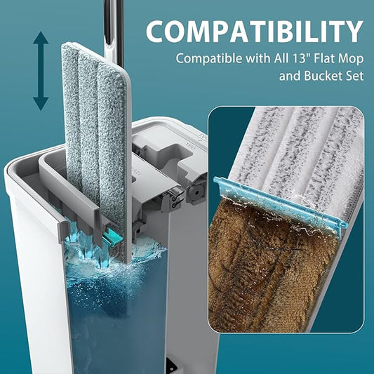 Mop Replacement Pads Compatible with JOYMOOP Flat Mop or Mop Bucket Set - Microfiber Flat Mop Pads for All 13" X 4.9" Squeeze Flat Floor Mop - Washable Mop Head Replacement (1+1 Pack)