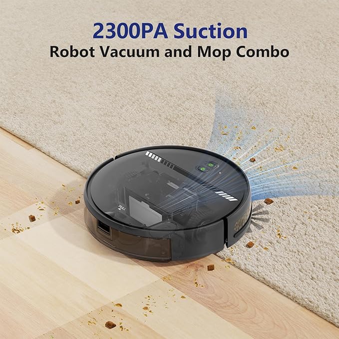 Robot Vacuum and Mop Combo, Vaccum Robot 2 in 1 with WiFi/App/Voice, Schedule, Water Tank and Dustbin, Self-Charging, Slim, Ideal for Hard Floor, Pet Hair, Carpet